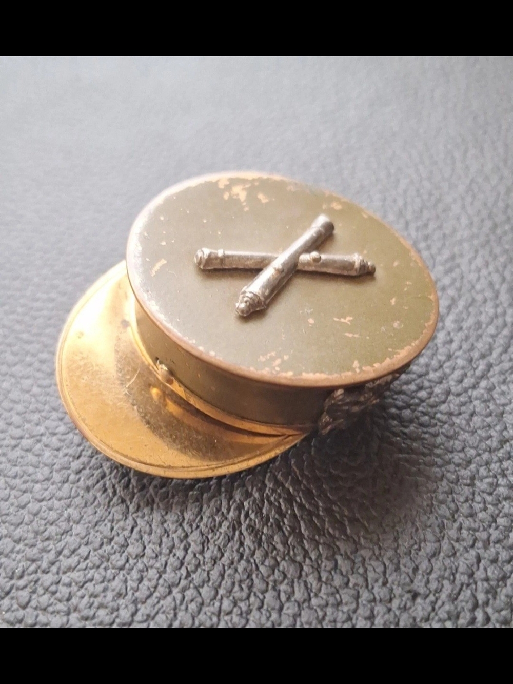 Antique Olive and Gold Crossed Cannons Brooch